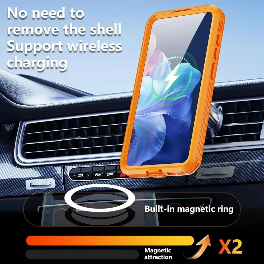 Waterproof Case for Samsung Galaxy S26 Plus MagSafe Rugged Shockproof Orange